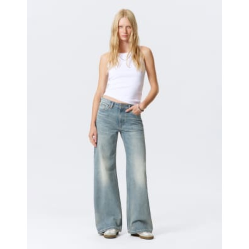 Weekday Paz mid waist wide leg jeans in washed blue