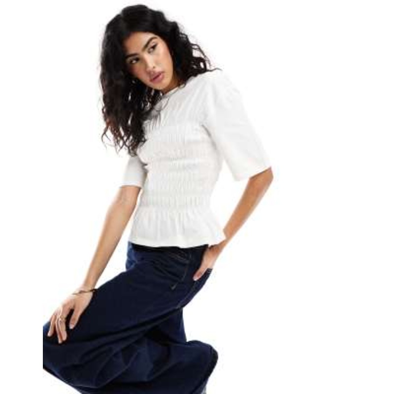 & Other Stories top with ruched corset detail in white