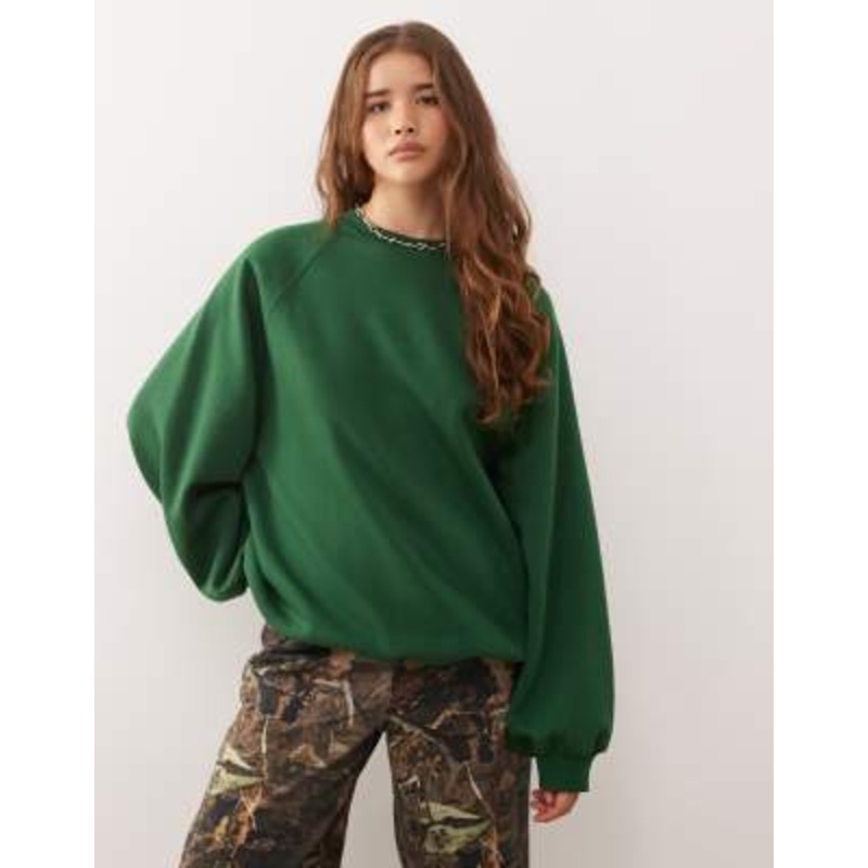 Weekday heavyweight jersey oversized sweatshirt in dark green