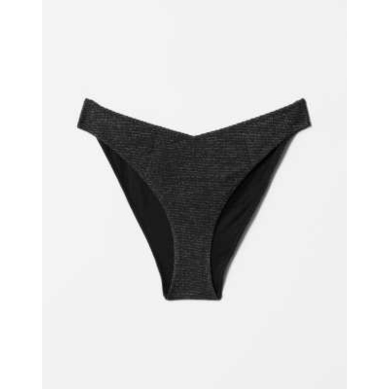 & Other Stories v front high leg bikini bottoms in black with gold glitter thread