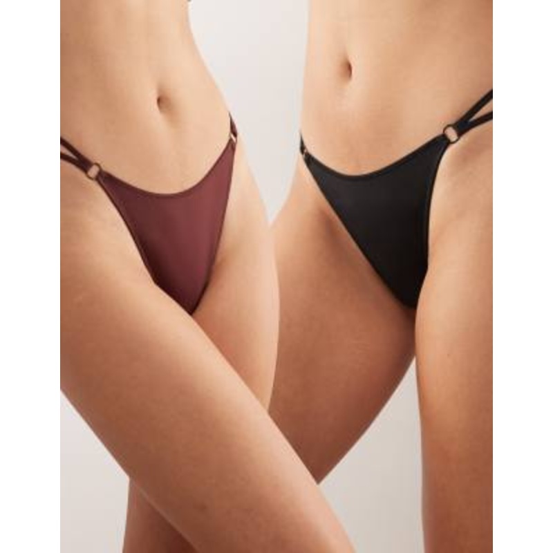Weekday strappy thongs 2-pack in black & burgundy