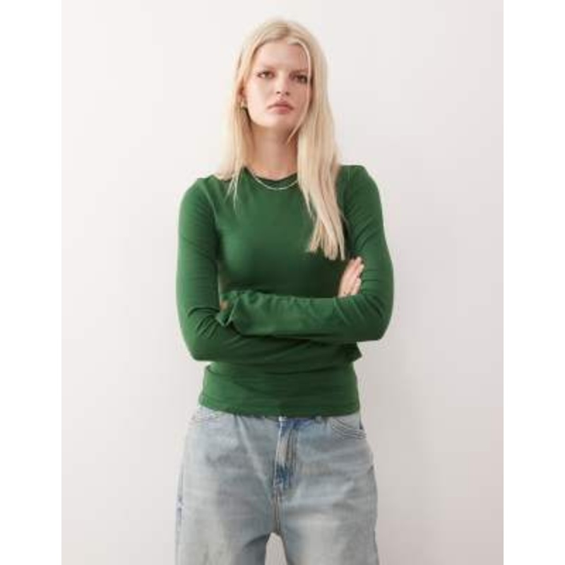 Weekday flare long sleeve top in dark green