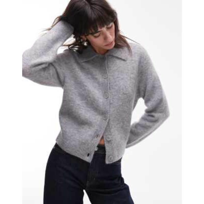 & Other Stories alpaca wool blend cardigan with collar in gray