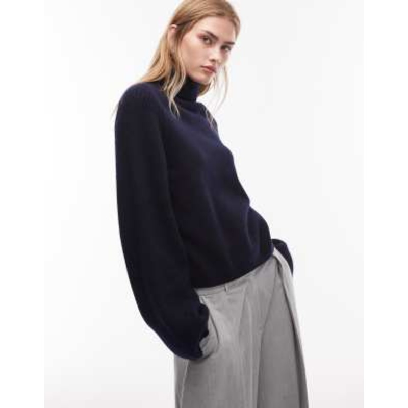 & Other Stories wool turtleneck ribbed sweater in dark blue