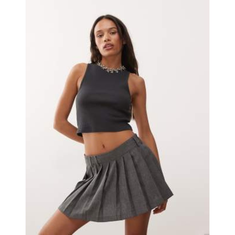 Weekday crop ribbed tank top in off-black