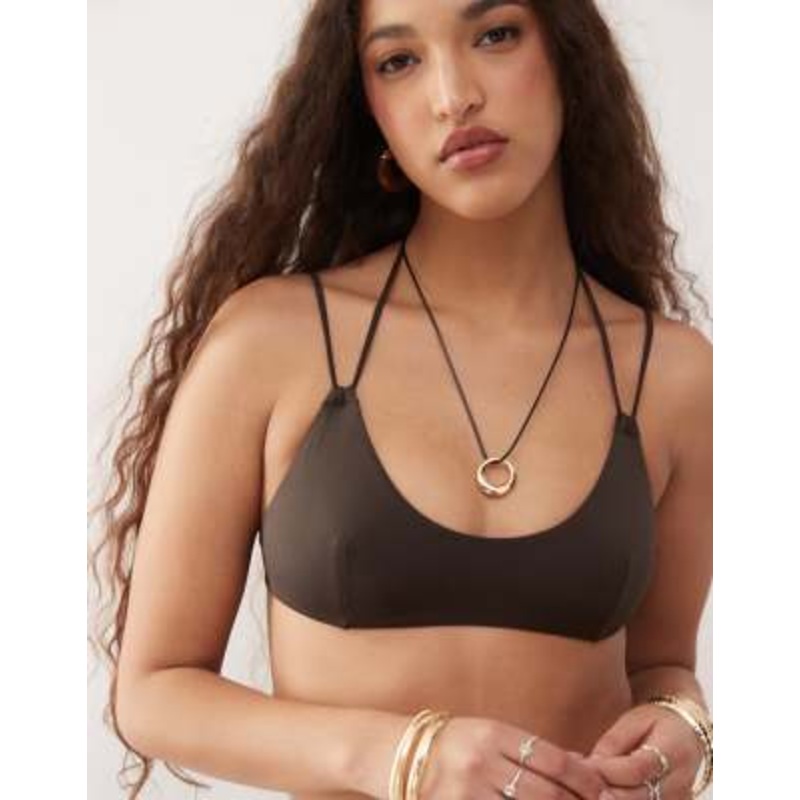 Weekday multi strap bikini top in dark brown