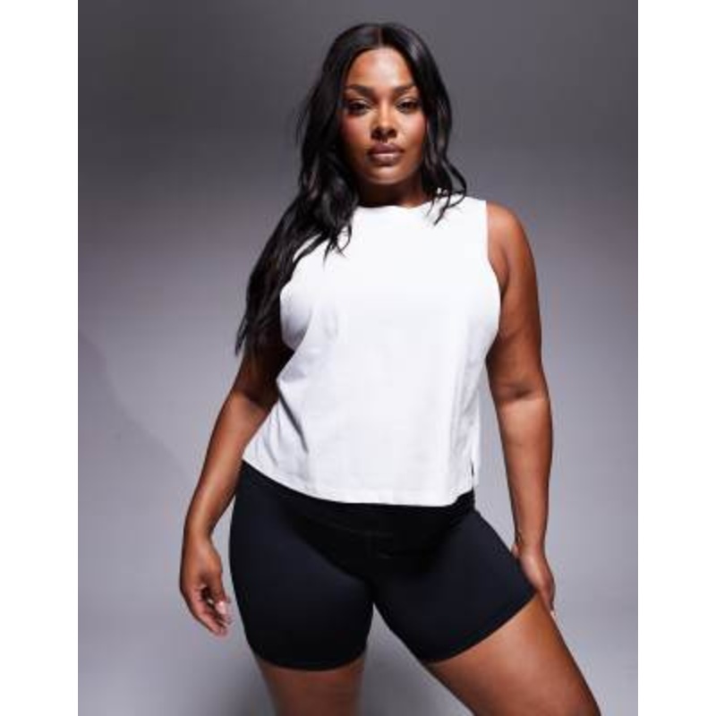 4505 Curve drop armhole cropped cotton tank top with quick dry finish in white