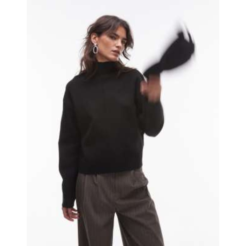 & Other Stories compact knit high neck sweater with sculpted sleeves in black