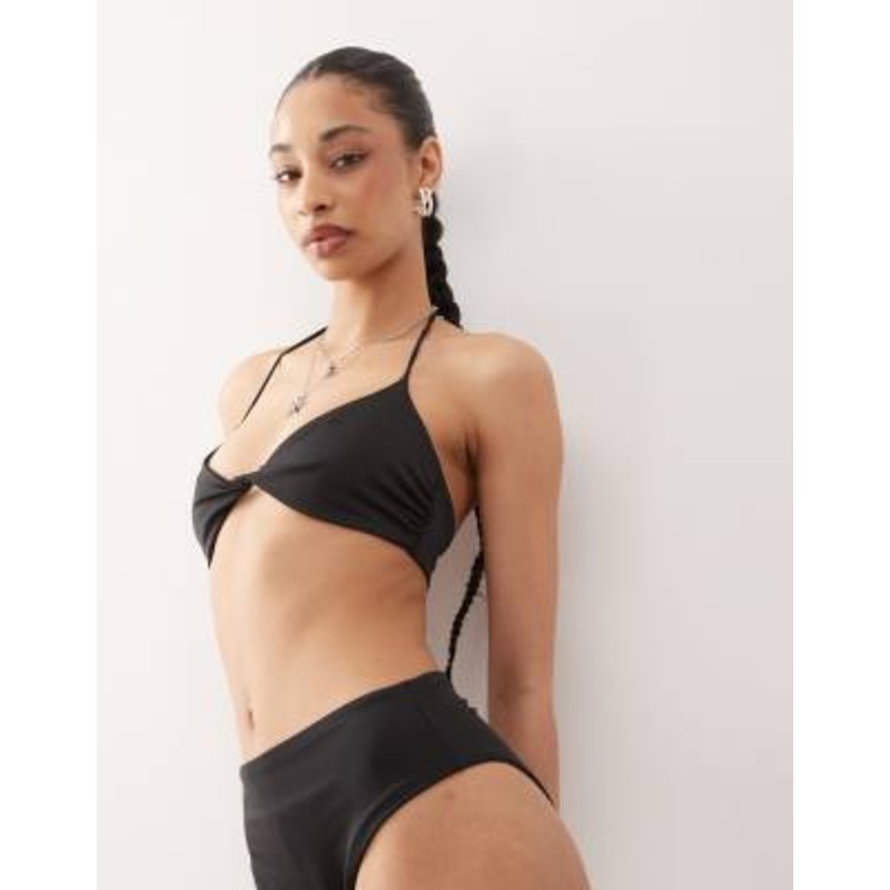 Weekday mix & match twist front bikini top in black
