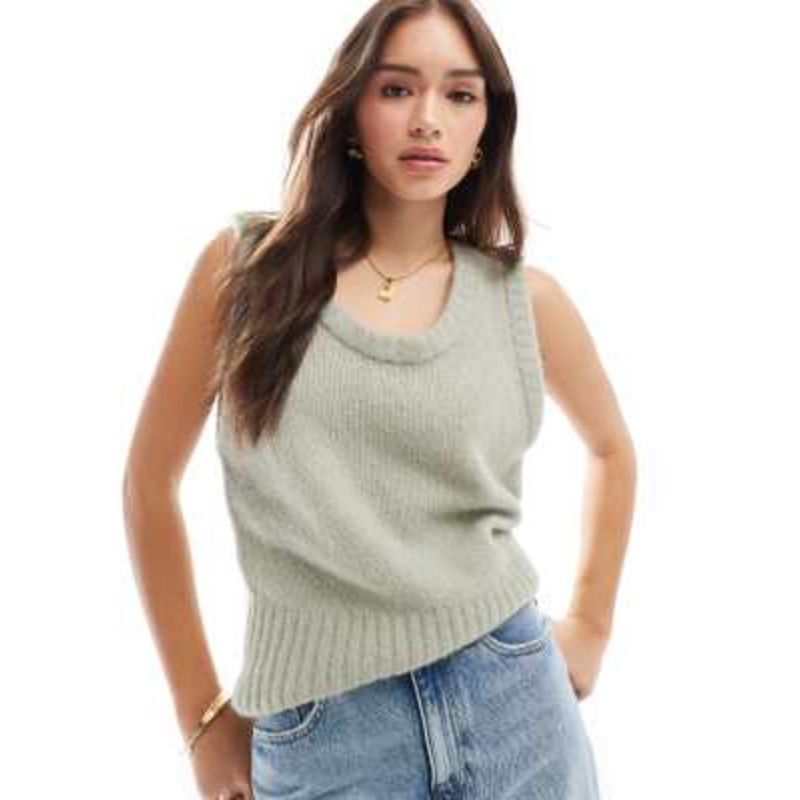 & Other Stories alpaca blend chunky loose knit tank top in light khaki