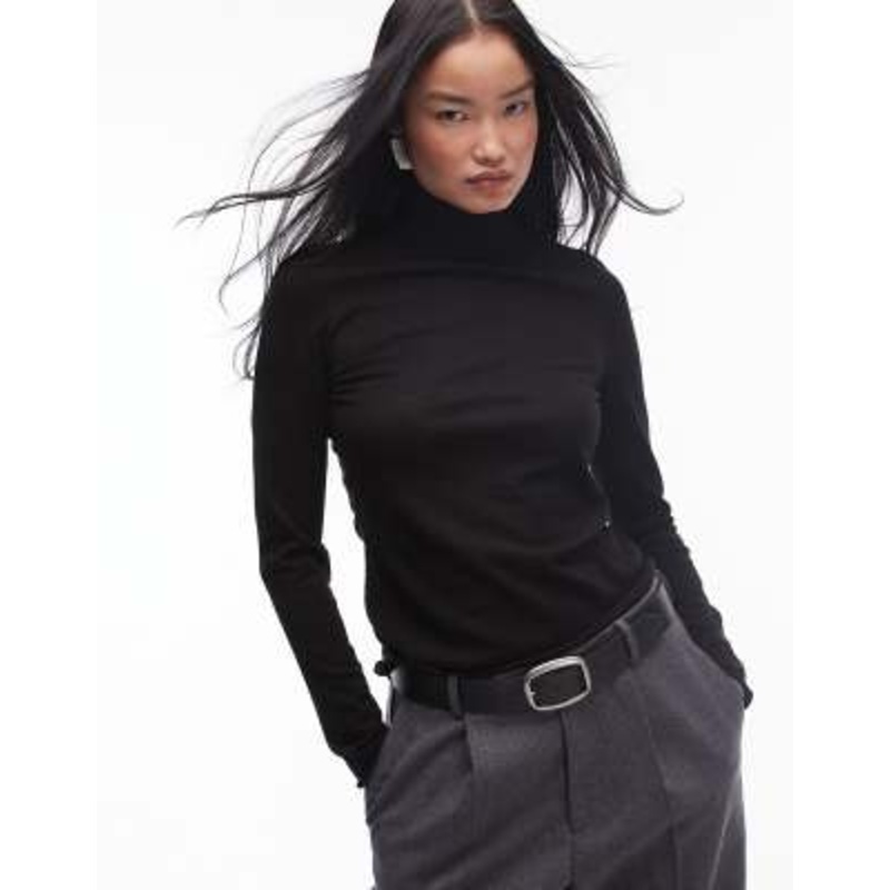 & Other Stories fine wool turtle neck top with long sleeves in black