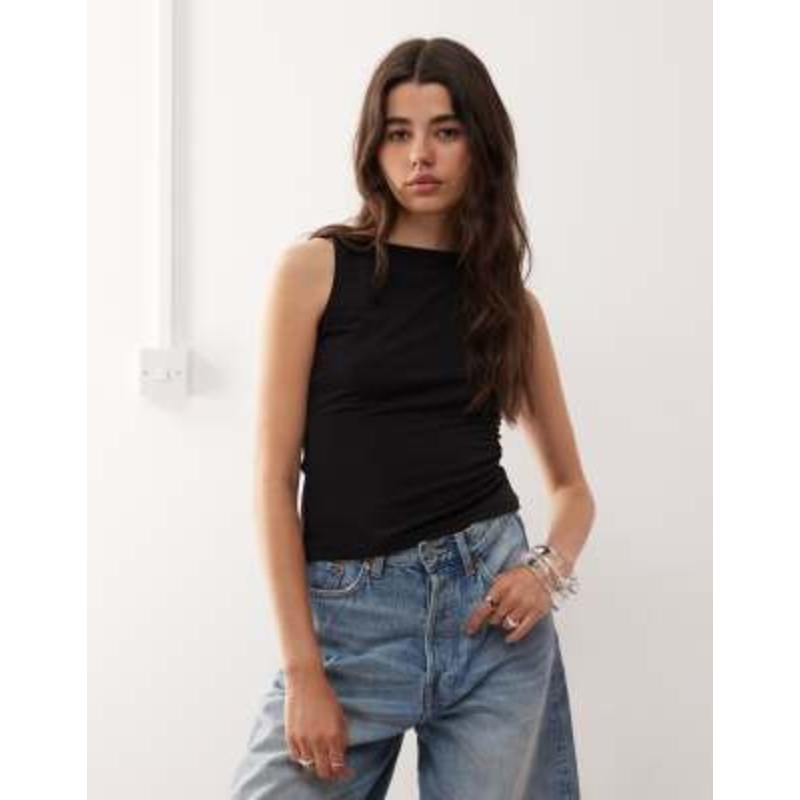Weekday strappy boat neck top in black