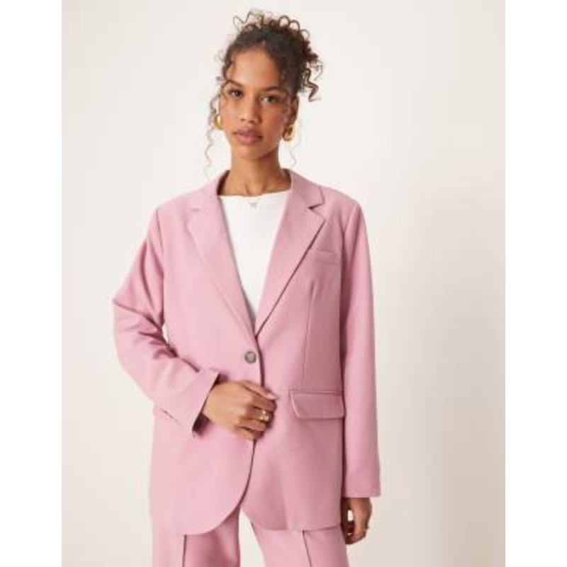 YAS oversized blazer with tortoise shell button detail in lila pink – part of a set