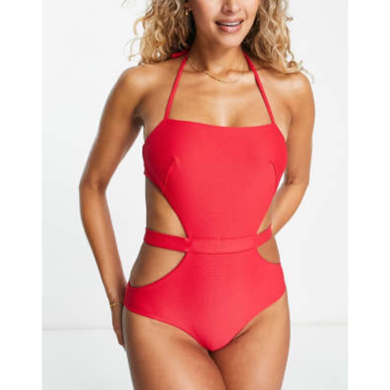 & Other Stories cut-out square neck swimsuit in red