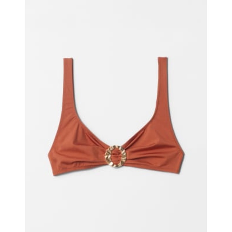 & Other Stories mix & match triangle bikini top with ring detail in burnt orange