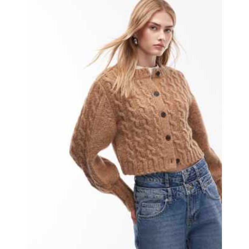 & Other Stories wool and alpaca knit cable cardigan in multi color brown mixed yarn