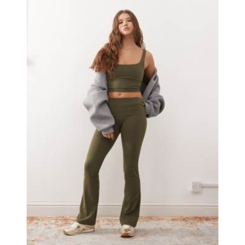 Weekday mix and match sports seamless stretch flared leggings in khaki