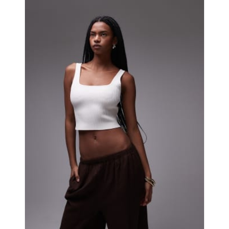 & Other Stories knit cropped tank top with square neck in off-white