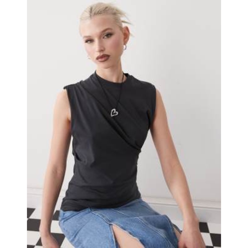 Weekday draped top in dark gray