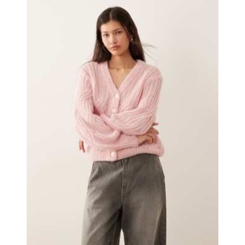 YAS alpaca blend knit cardigan in pale pink