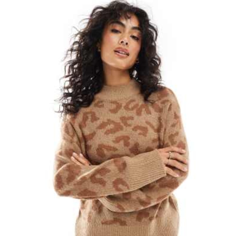 YAS knitted sweater in brown tonal leopard print – part of a set