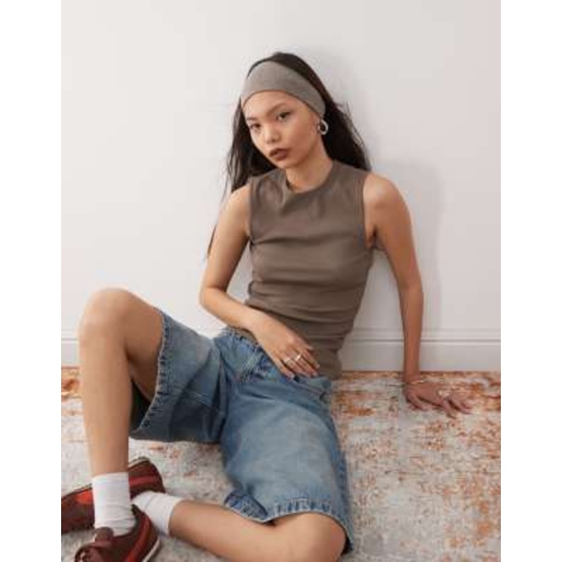 Weekday ribbed tank top in dark mole