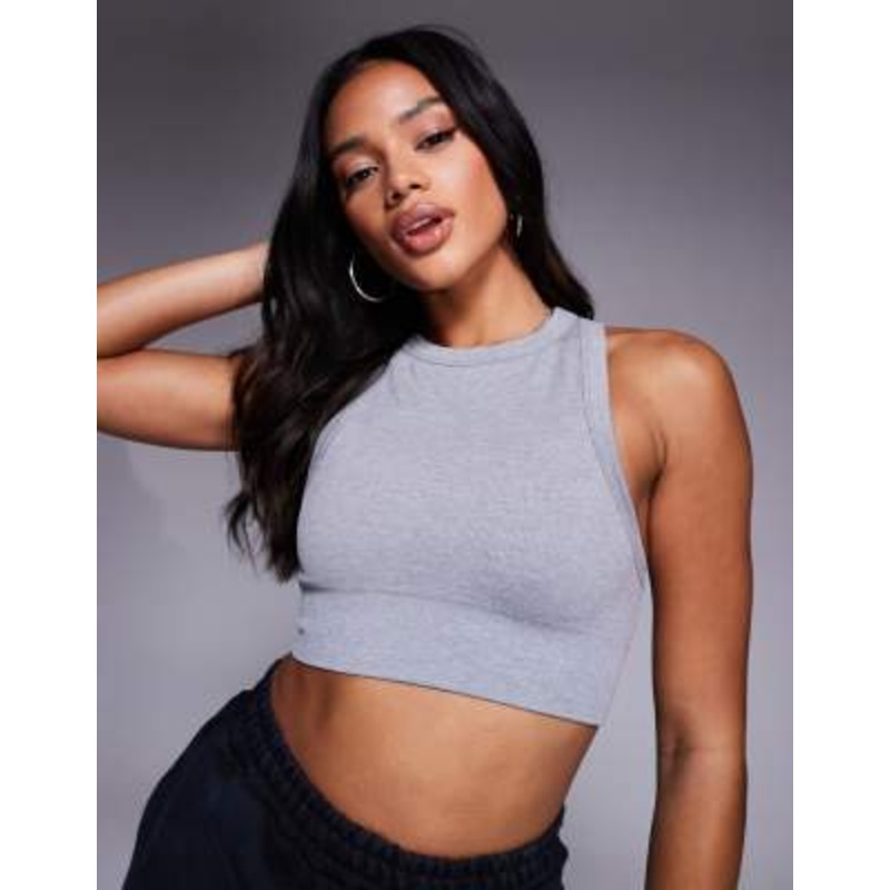 4505 Active double layer support seamless rib sports bra in gray heather