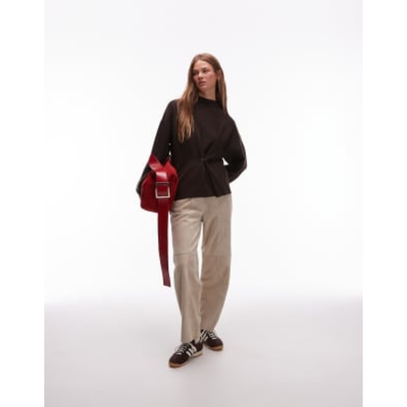 & Other Stories compact knit sweater with asymmetric gathered faux amber stone detail in brown