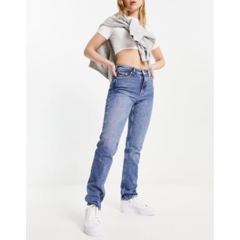 Weekday Smooth high waist slim straight leg jeans in winter blue