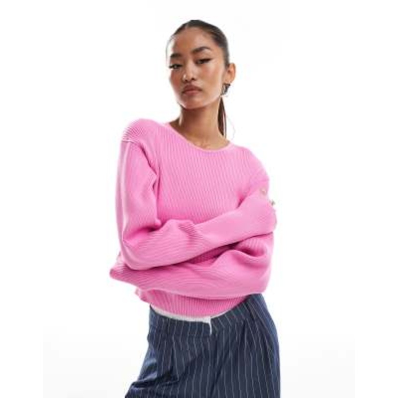 & Other Stories knitted fitted sweater with sculptural sleeves in pink