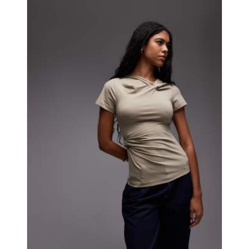 & Other Stories top with knotted wrap detail in khaki green