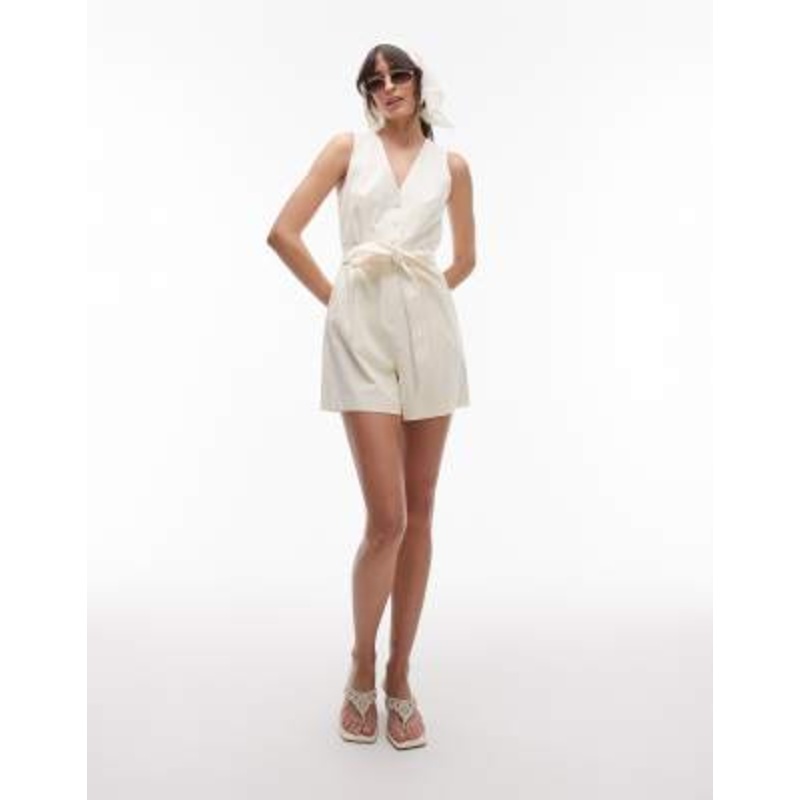 & Other Stories tailored belted romper with v-neck in ecru