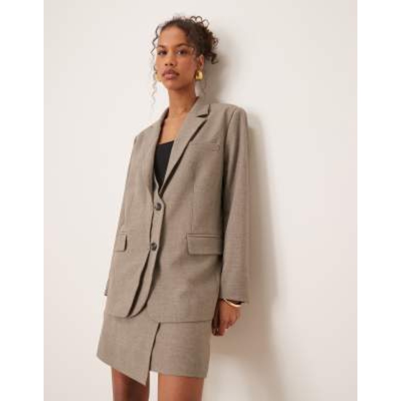 YAS oversized double placket detail blazer in taupe – part of a set