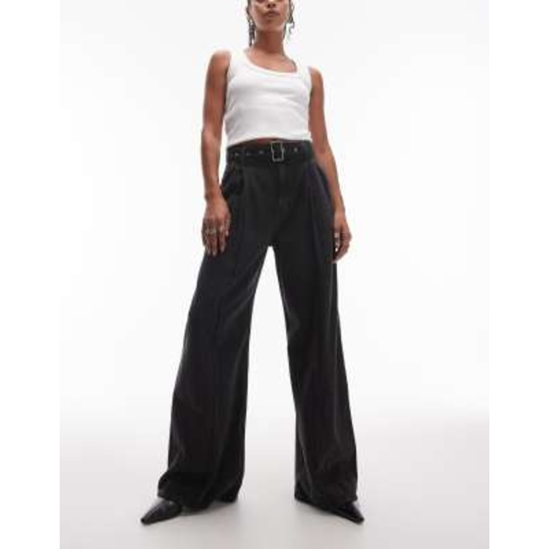 & Other Stories belted wide jean jeans with front seam detail in black