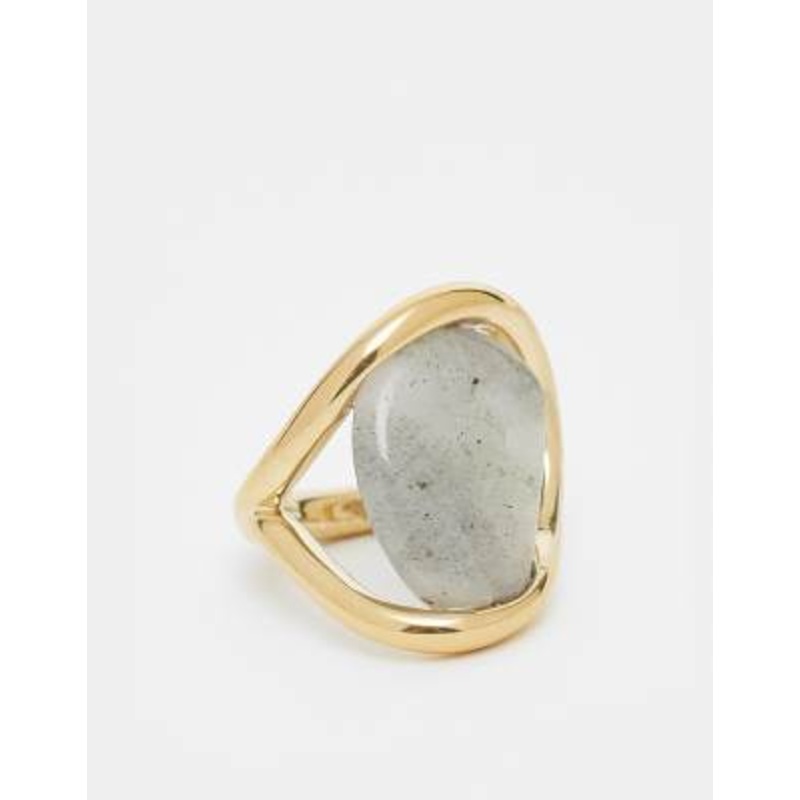 & Other Stories dark khaki green stone swirl ring in gold