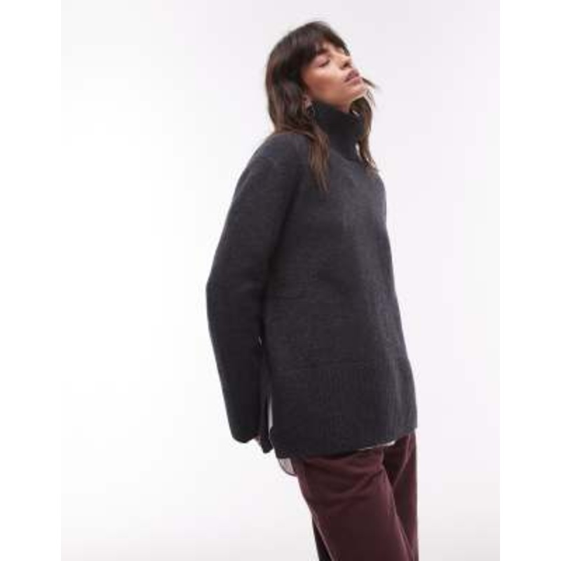 & Other Stories wool high neck oversize sweater in dark gray