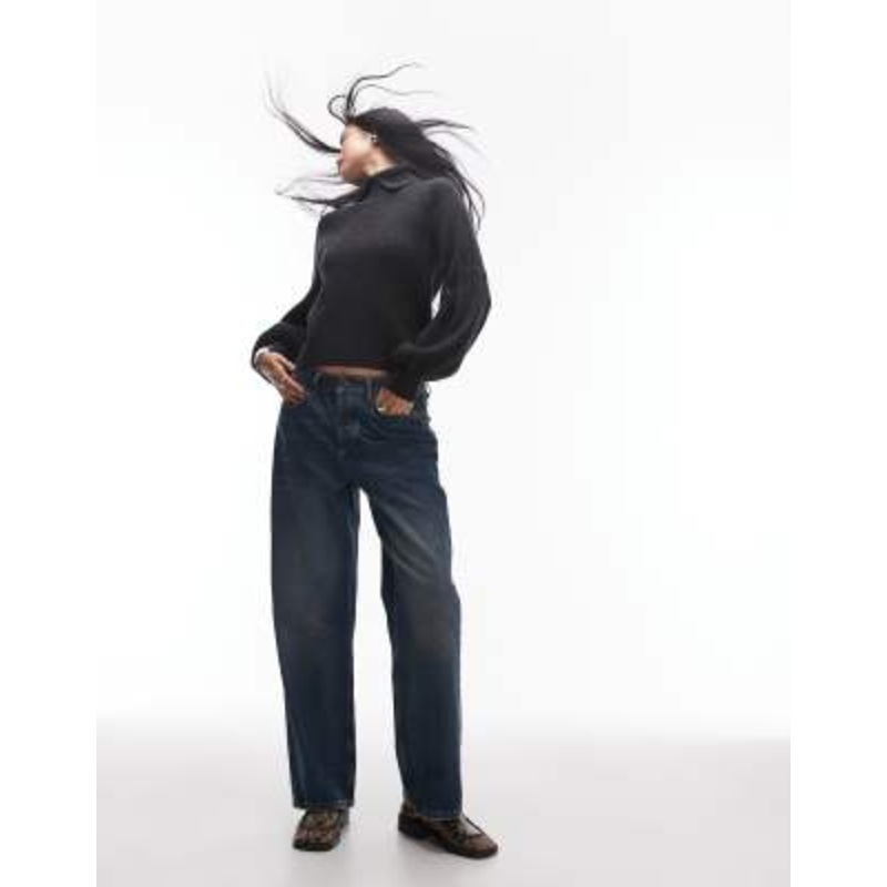 & Other Stories wool sweater with high collar and raglan volume sleeves in dark gray melange