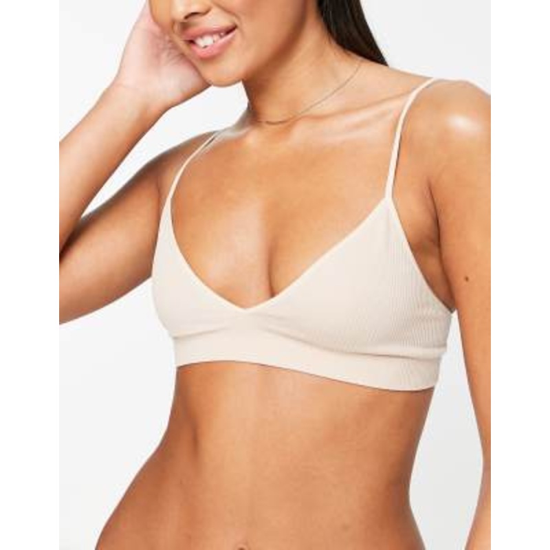 Weekday Cat ribbed triangle bra in beige – BEIGE