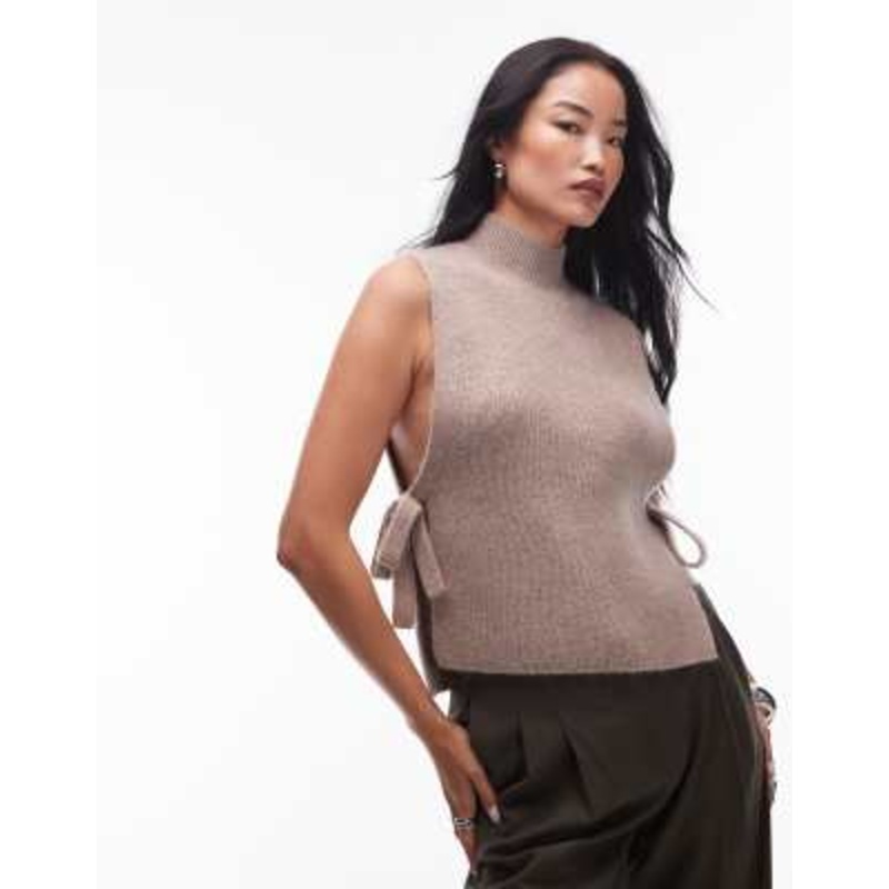 & Other Stories wool and mohair blend mock neck knit tank top with side tie detail in beige