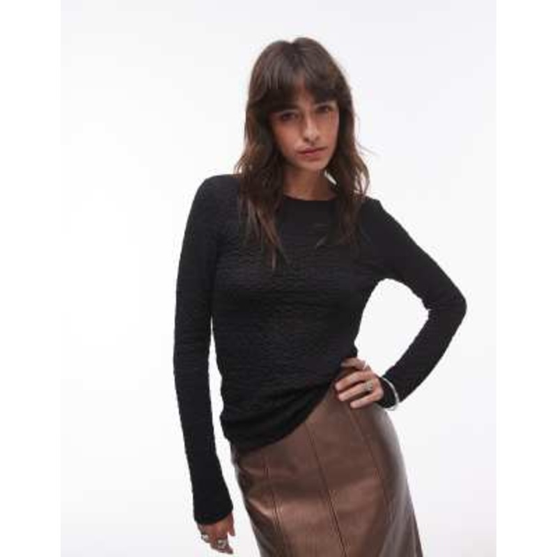 & Other Stories smocked jersey fitted top with long sleeves in black