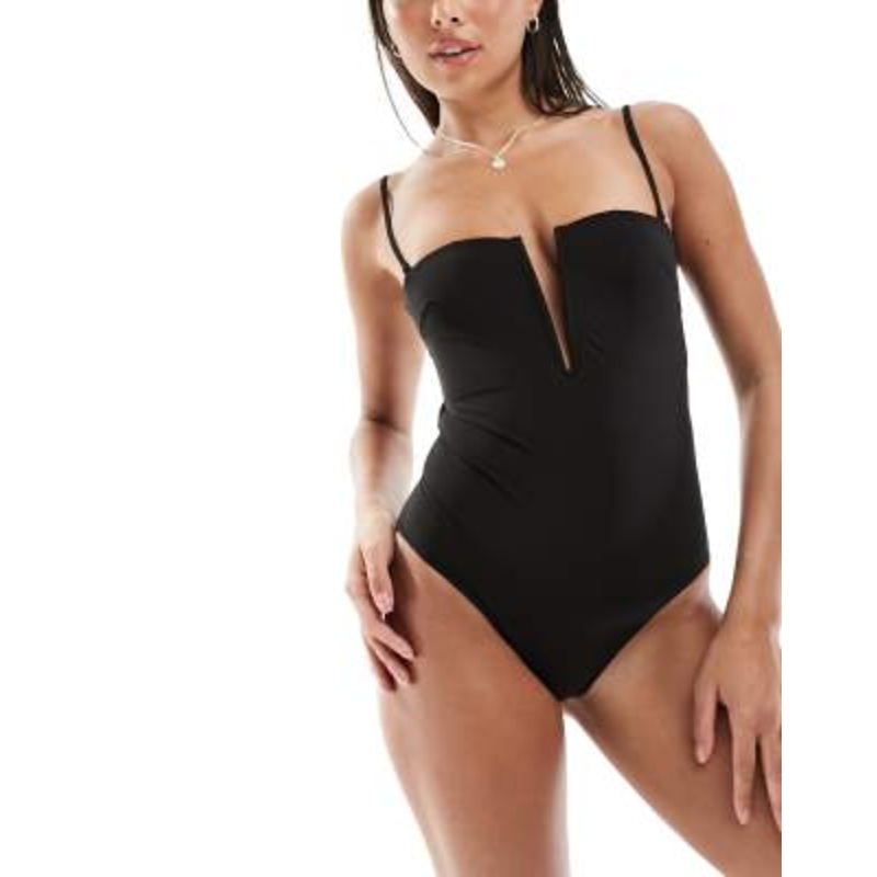 & Other Stories deep v swimsuit in black
