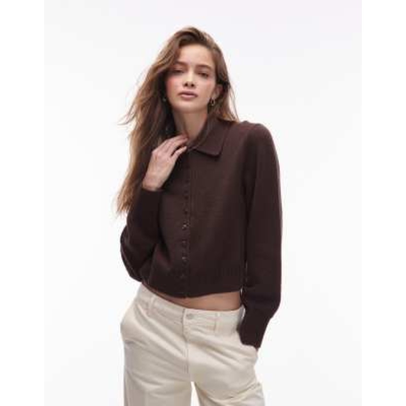 & Other Stories knit cardigan with collar and button front in brown