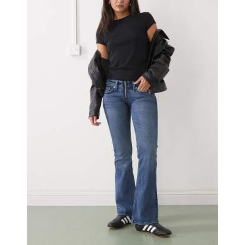 Weekday low rise flared jeans with zip closure in dusky blue
