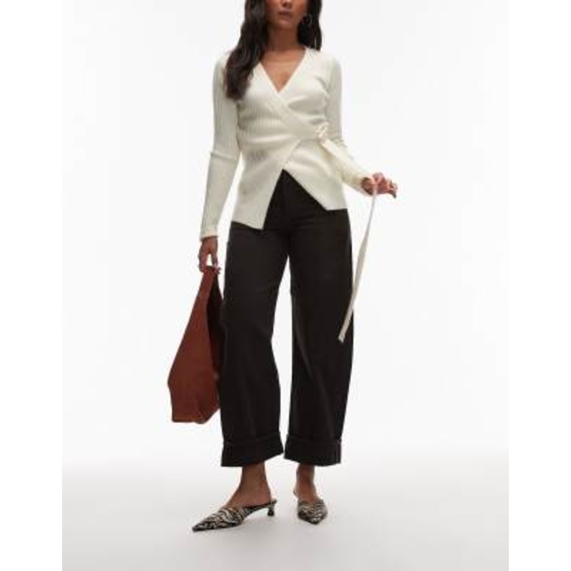 & Other Stories straight leg folded up jeans in dark brown wash