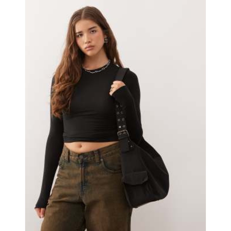 Weekday slim fit super soft long sleeve top in black