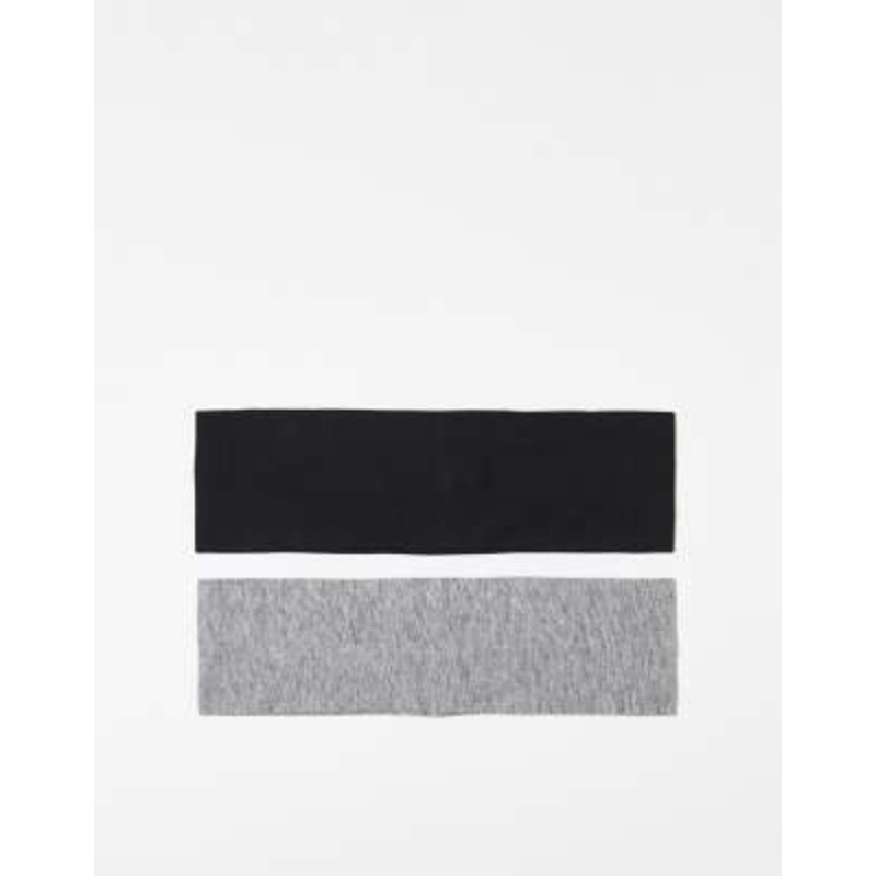 Weekday wide jersey headband 2-pack in black & gray melange