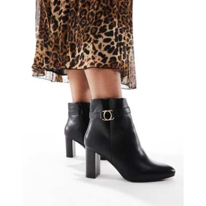 Yours strap detail block ankle boots in black