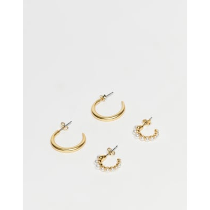 & Other Stories earrings set 2 pack faux pearl hoops and gold-tone hoops