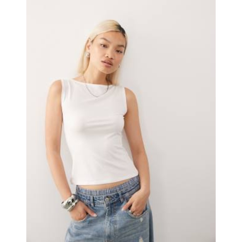 Weekday Annie super soft boat neck tank top in white