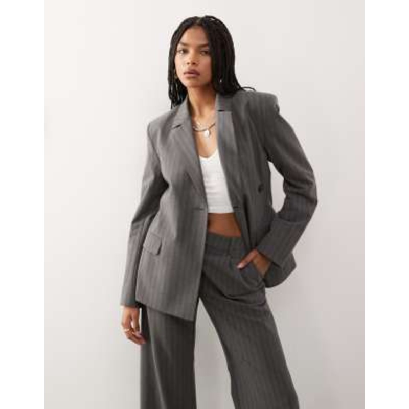 Weekday blazer in heather gray stripes – part of a set